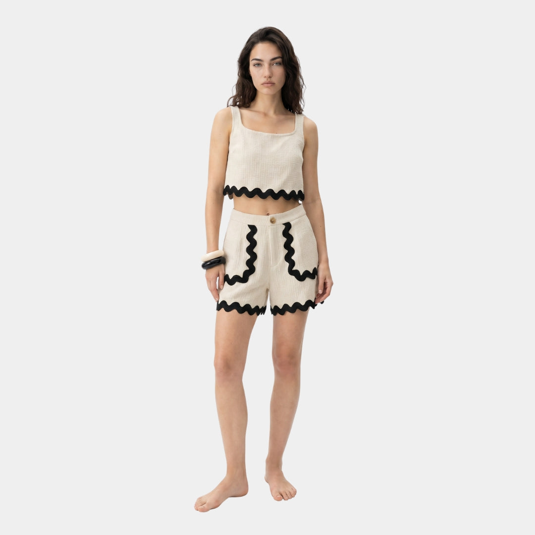 Set top cropped y shorts scallop