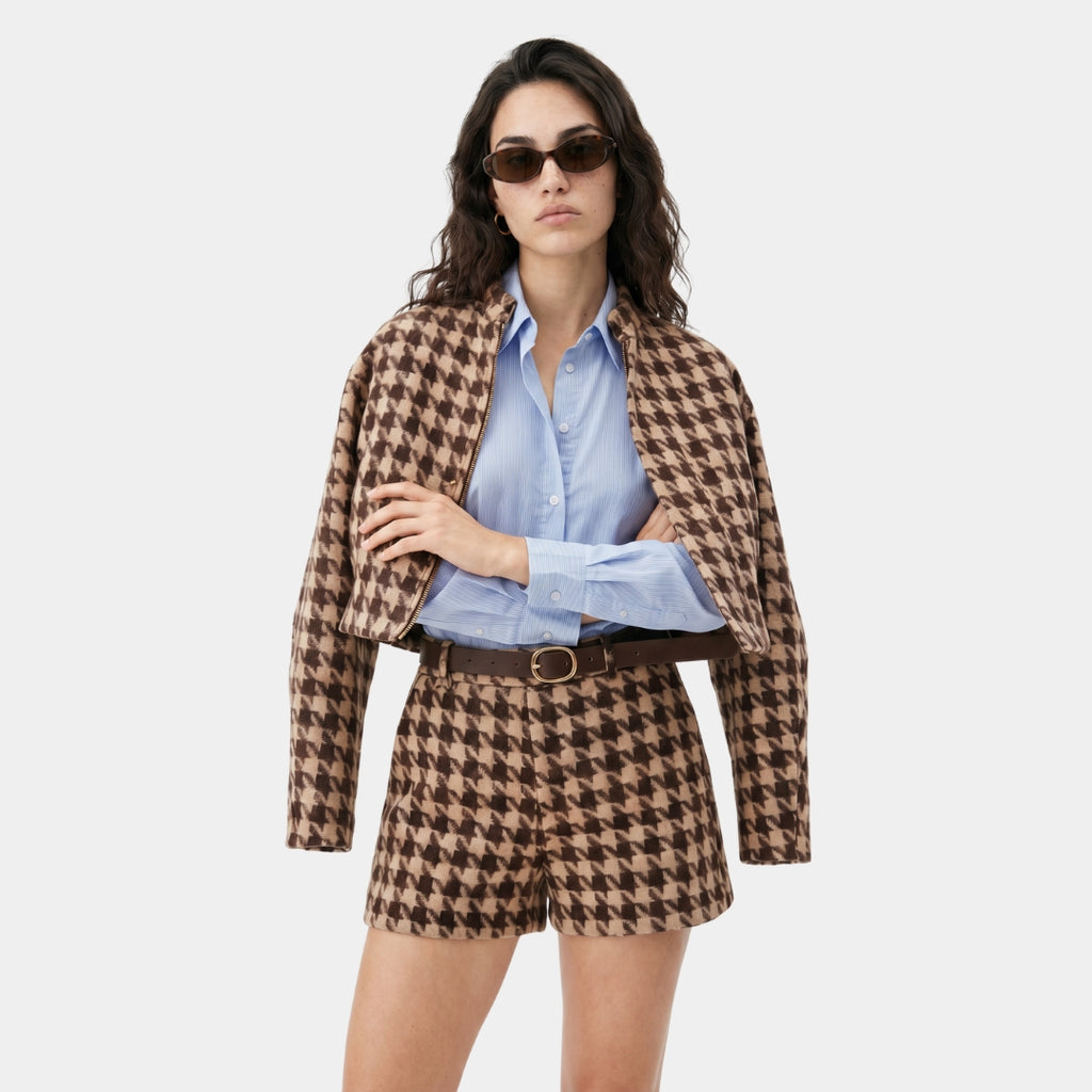 Set houndstooth cuello alto café