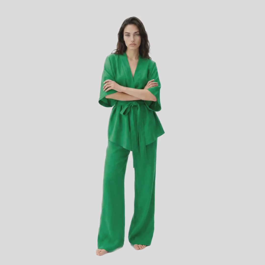 Set pantalón lino oversized verde