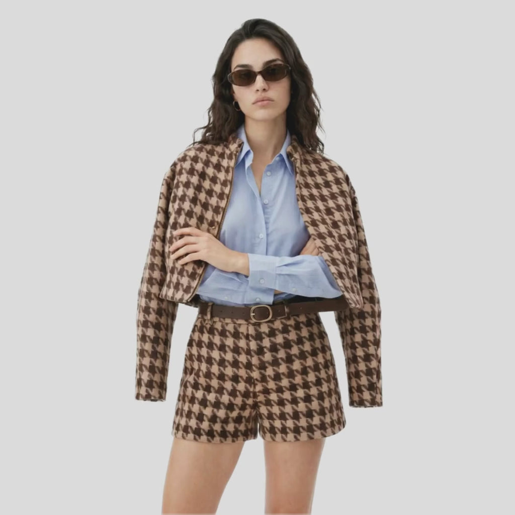 Set houndstooth cuello alto café
