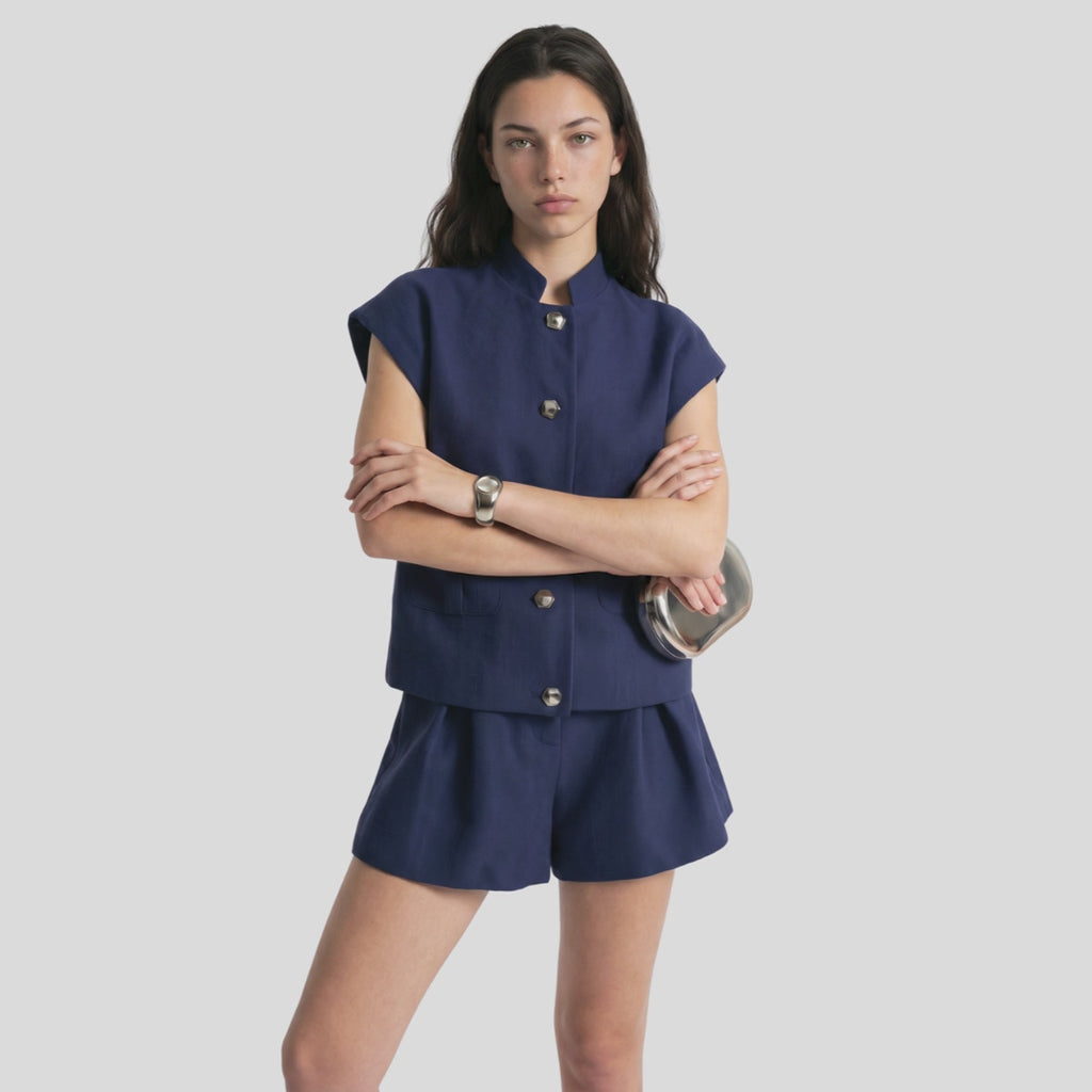 Set plisado cintura media azul