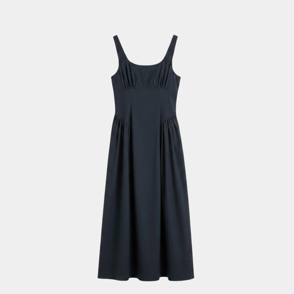 Vestido midi fruncido en cintura