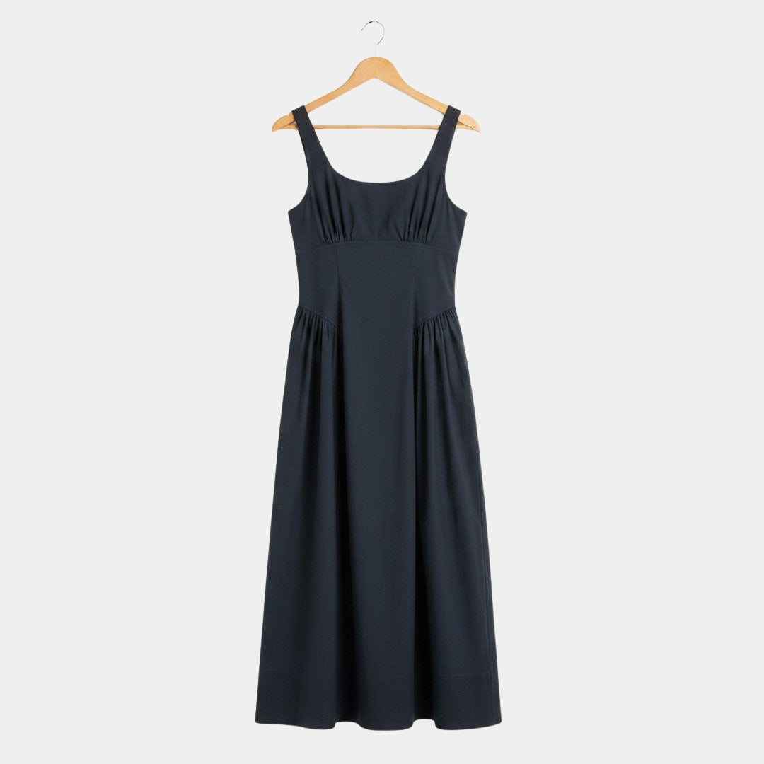Vestido midi fruncido en cintura